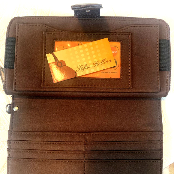 Sofia Bellina Brown Leather Wristlet Wallet Supple Leather Multi Slot & Pocket - Picture 3 of 11